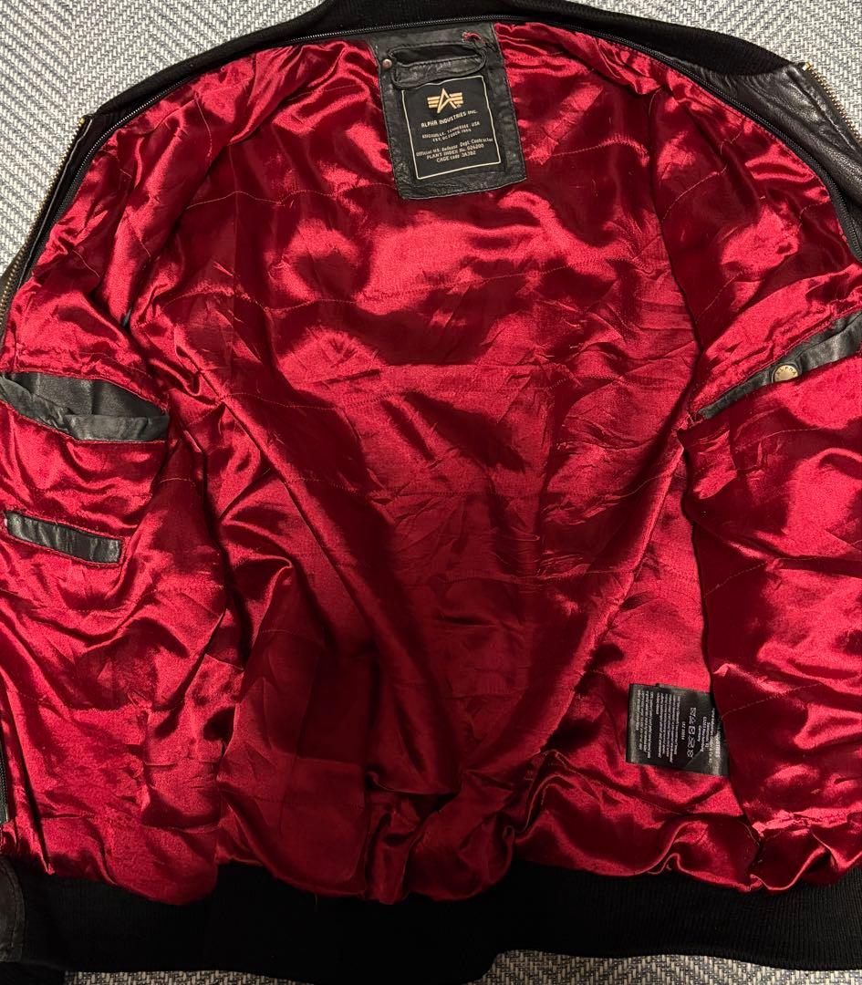 アルファ レザー製 MA-1 シープ ボンバージャケット サイズ:XL