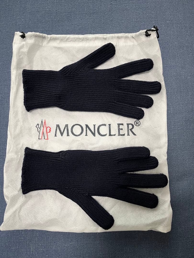 MONCLER ニット手袋 M ネイビー