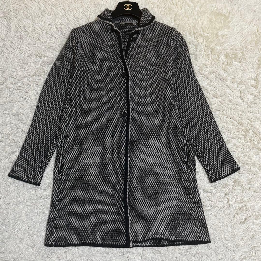 カシミヤ混/美品✨マックスマーラ ロングコート 千鳥柄 S カーディガン 白黒