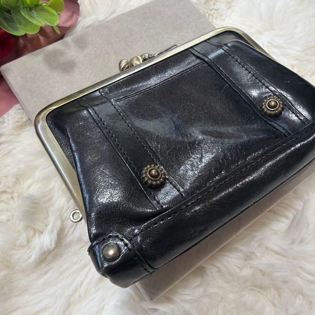 極美品 DAKOTA ダコタ レザー がま口 ジャバラ 財布 ブラック