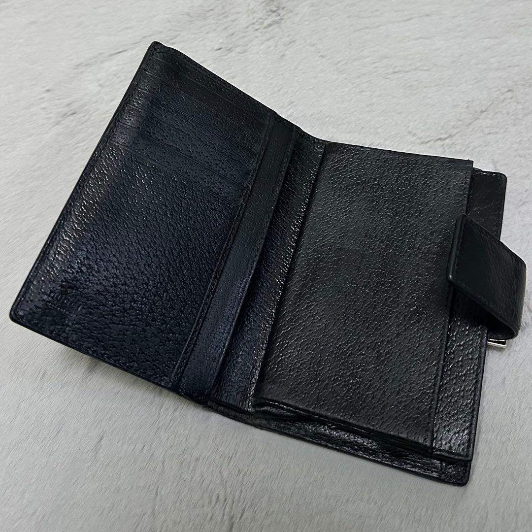 GUCCI グッチ　折り財布　ガマ口　キャンバス　GG ブラック　メタルロゴ