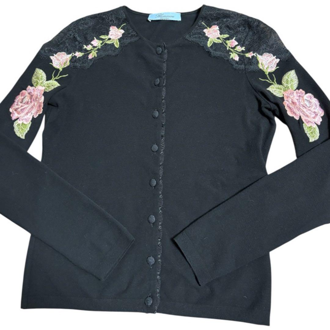 Blumarine ブルマリン 刺繍レースカーディガン 花柄 ブラック レーヨン