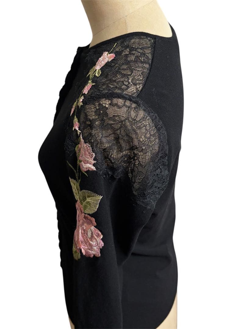 Blumarine ブルマリン 刺繍レースカーディガン 花柄 ブラック レーヨン