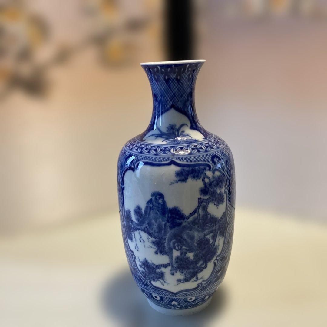 青磁 山水画 花瓶