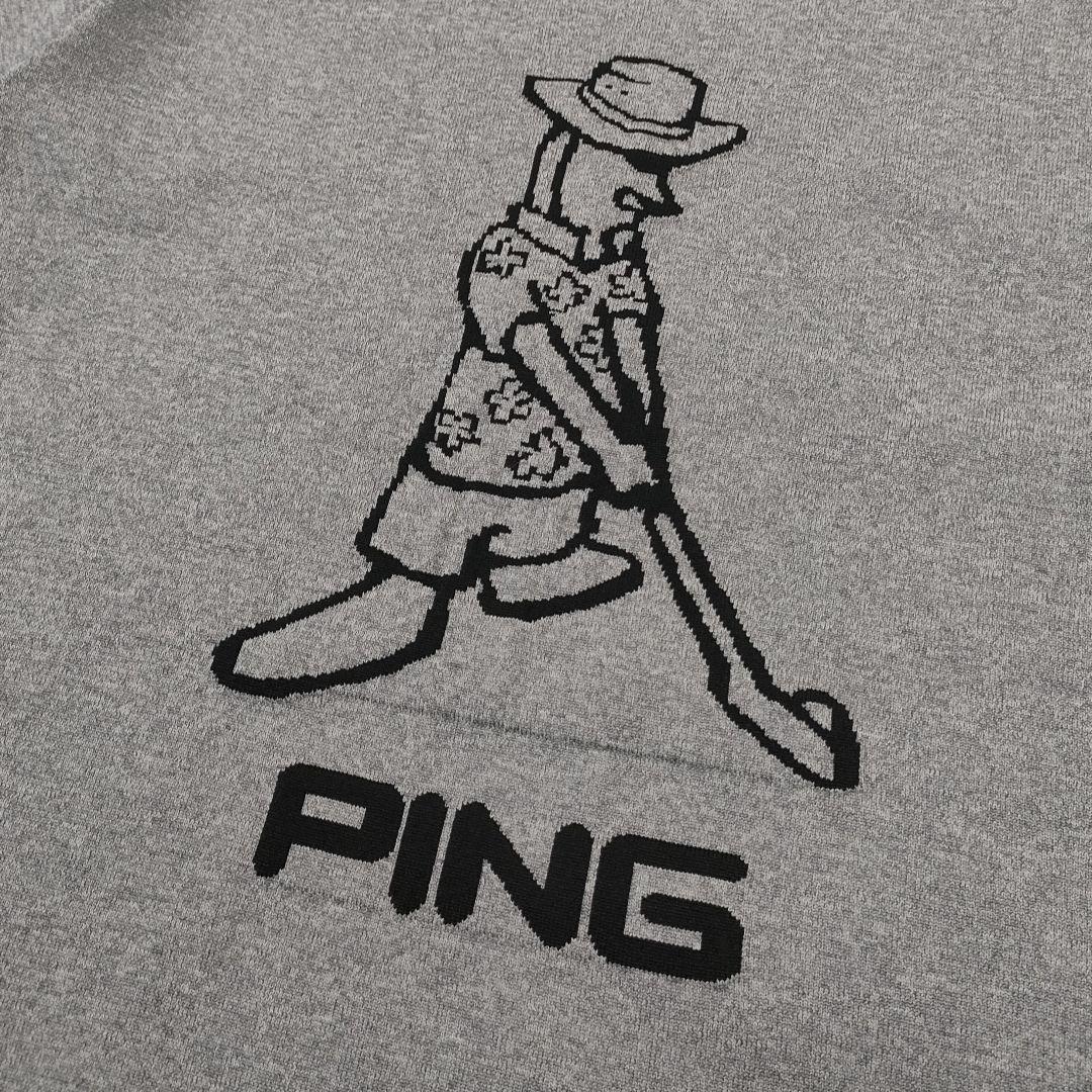 【極美品】PING　ゴルフ　半袖ニットシャツ　Mr.PING柄　ストレッチ　LL
