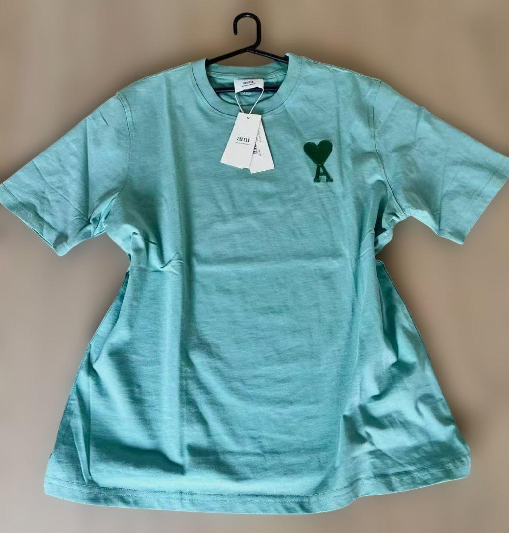 【【送料無料】【タグ付新品】AmiミントグリーンTシャツ ハート刺繍 男女兼用