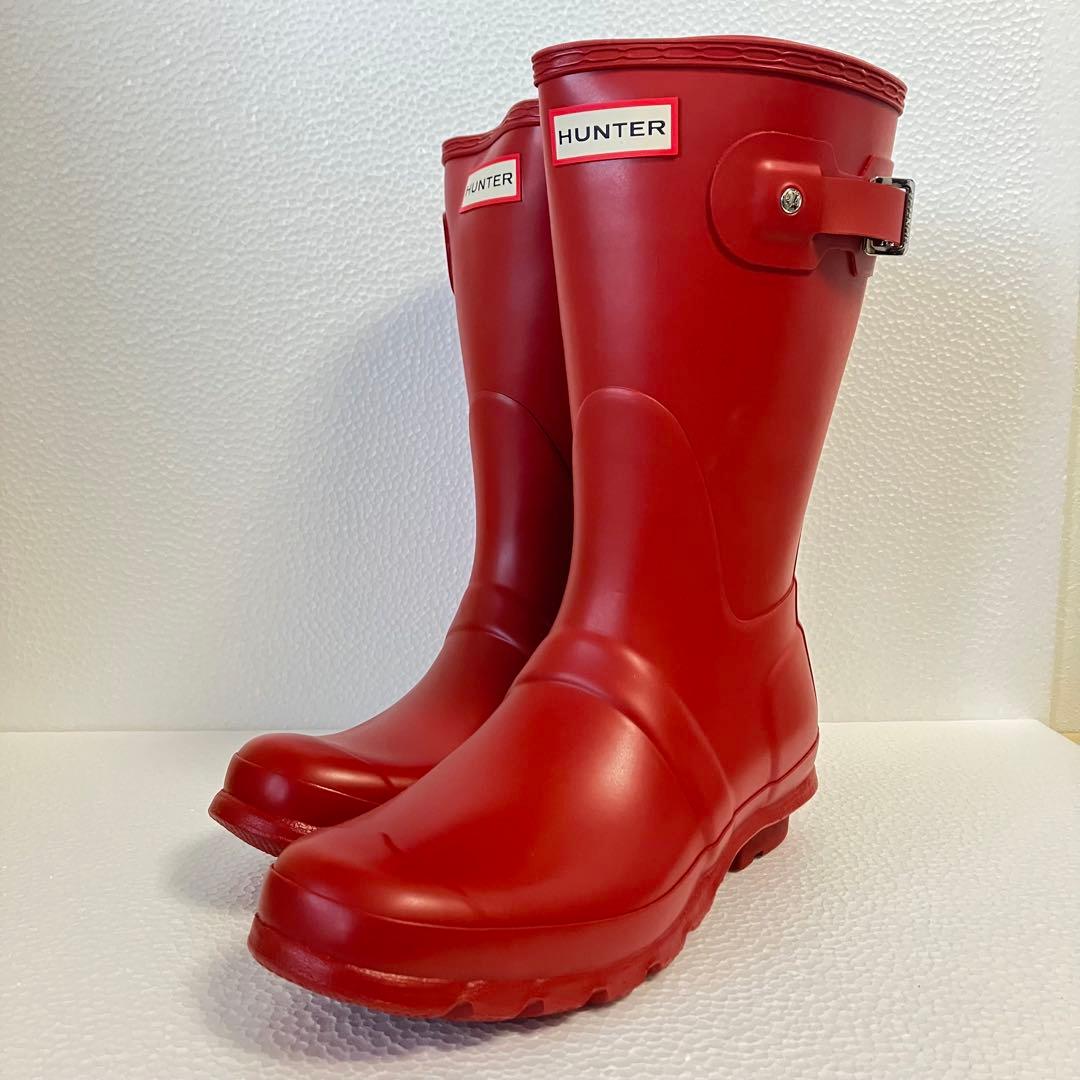 美品✨HUNTER ハンター レインブーツ 赤 レッド 24.5cm 箱付き