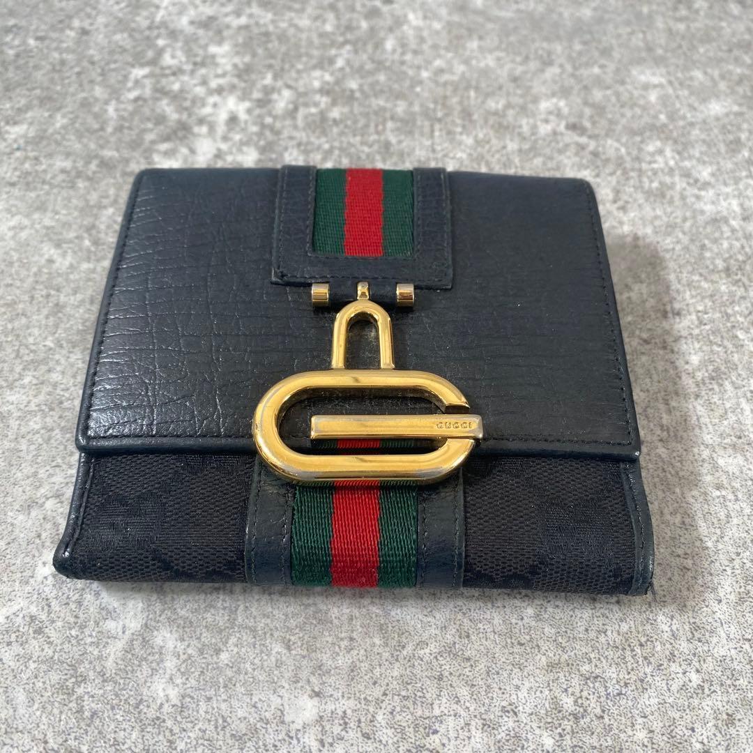 極美品　GUCCI グッチ シェリーライン GGロゴ 金具 レザー 二つ折り財布