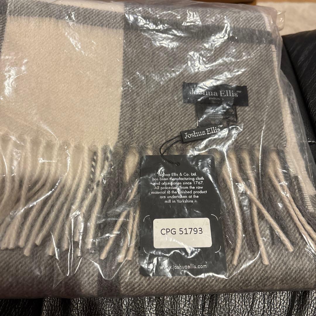 [新品] Joshua Ellis大判 カシミアストール チェック グレー系