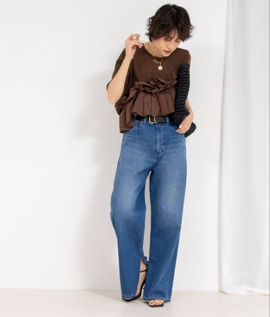 【お値下げ中】NOLLYSフリル付き3wayストレッチリブカットソー