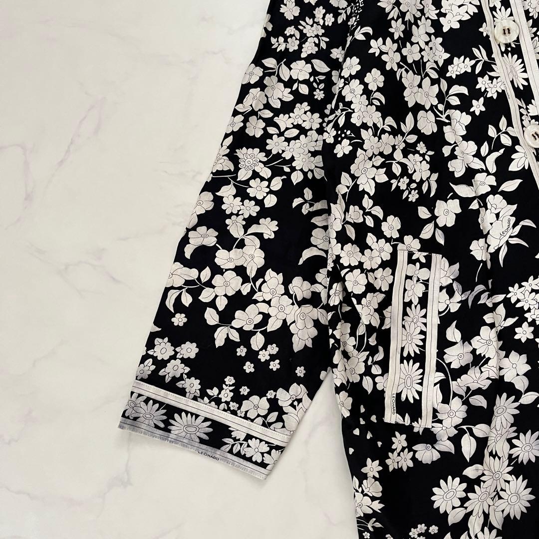 美品　LEONARD レオナール　花柄リネン麻　ロングコート　羽織り