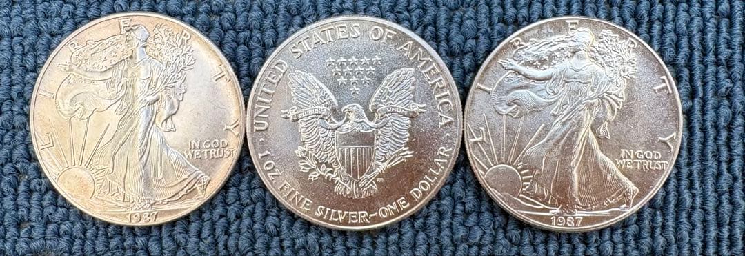 値下げ!アメリカ合衆国イーグル銀貨　1オンス　1987 ×2枚1988 × 1枚