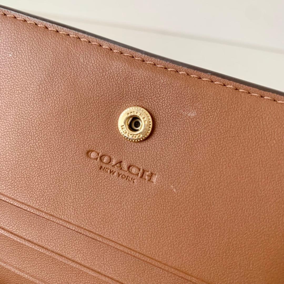 【COACH】二つ折り財布　シグネチャー　ベージュ　コンパクトウォレット　コーチ