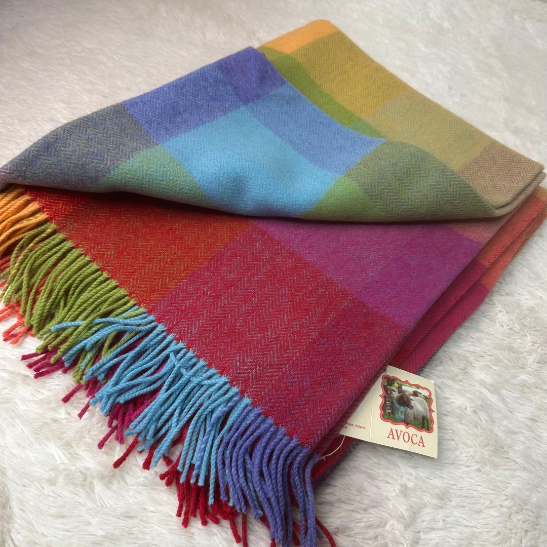 新品【AVOCA】アイルランド製 ウール カラフル チェック マフラー