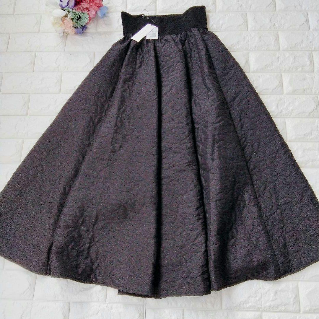 新品タグ付き♪ フェンネル FENNEL フラワーキルトフレアースカート M 黒