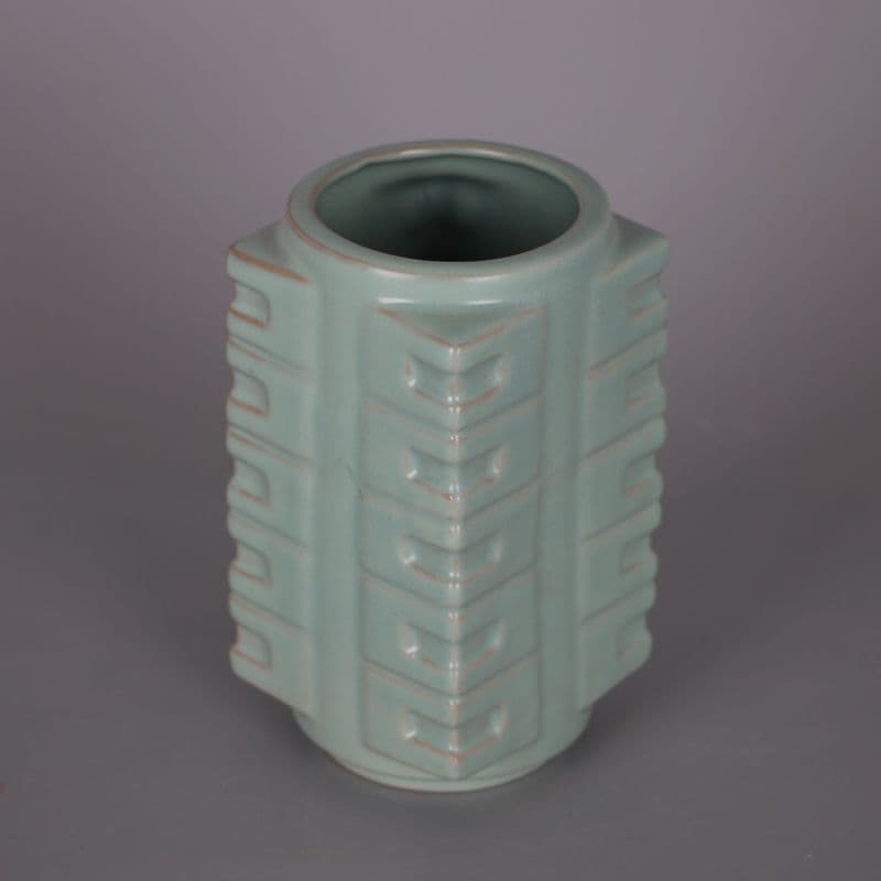 宋汝窯青釉支釘琮式瓶 装飾品 現代工芸品 美術品 置物