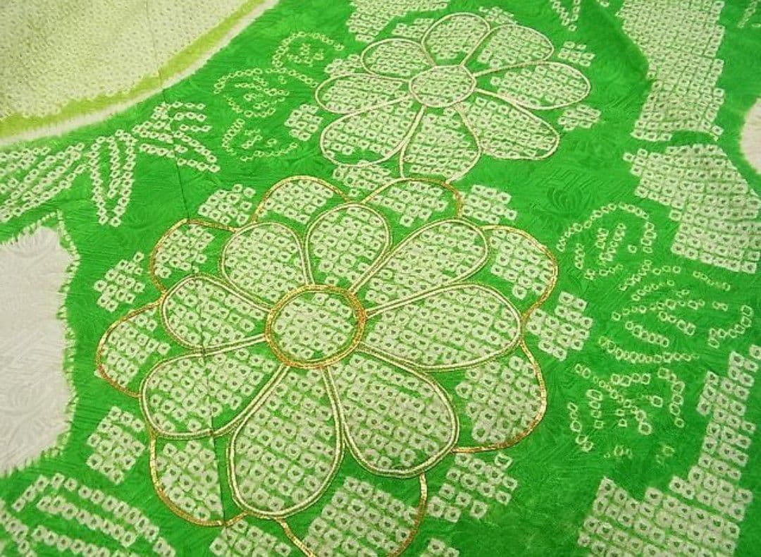 豪華振袖　駒刺繍　絞り　笹竹花文　三越扱い　逸品　成人式　パーティー お見合い