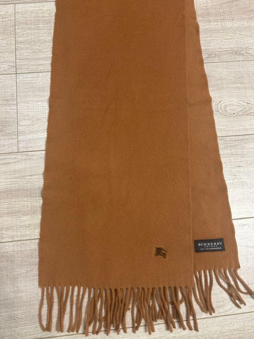 バーバリーロンドン　カシミヤ100% マフラー キャメル　無地　ホースロゴ刺繍