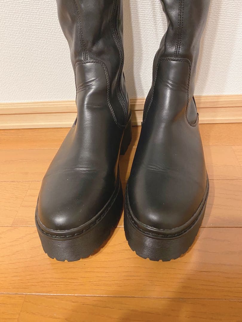 【美品】R&E 厚底ラバーソールストレッチロングブーツ　Lサイズ　ブラック