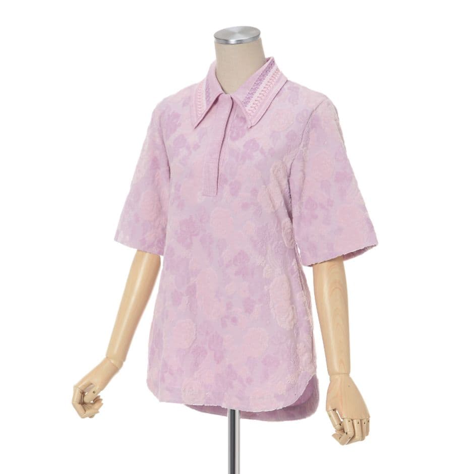 トップス Flowered Velour Jacquard Polo Shirt