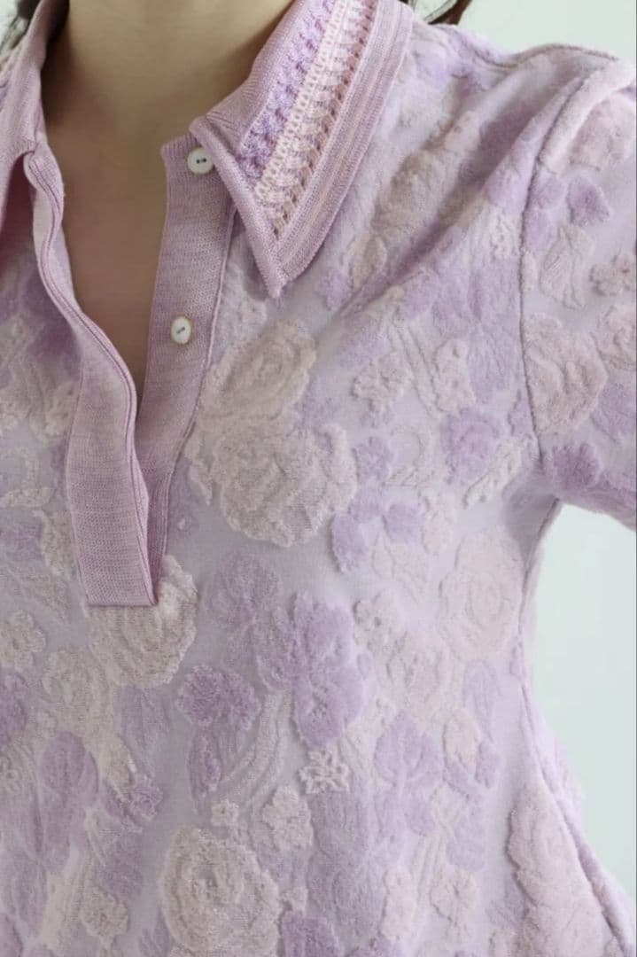 トップス Flowered Velour Jacquard Polo Shirt