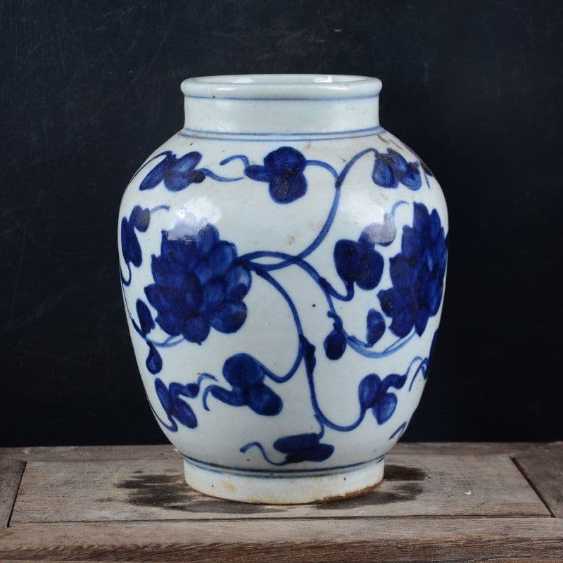 景徳鎮 陶磁装飾品 手描き青花模様壺 現代工芸品 美術品 置物