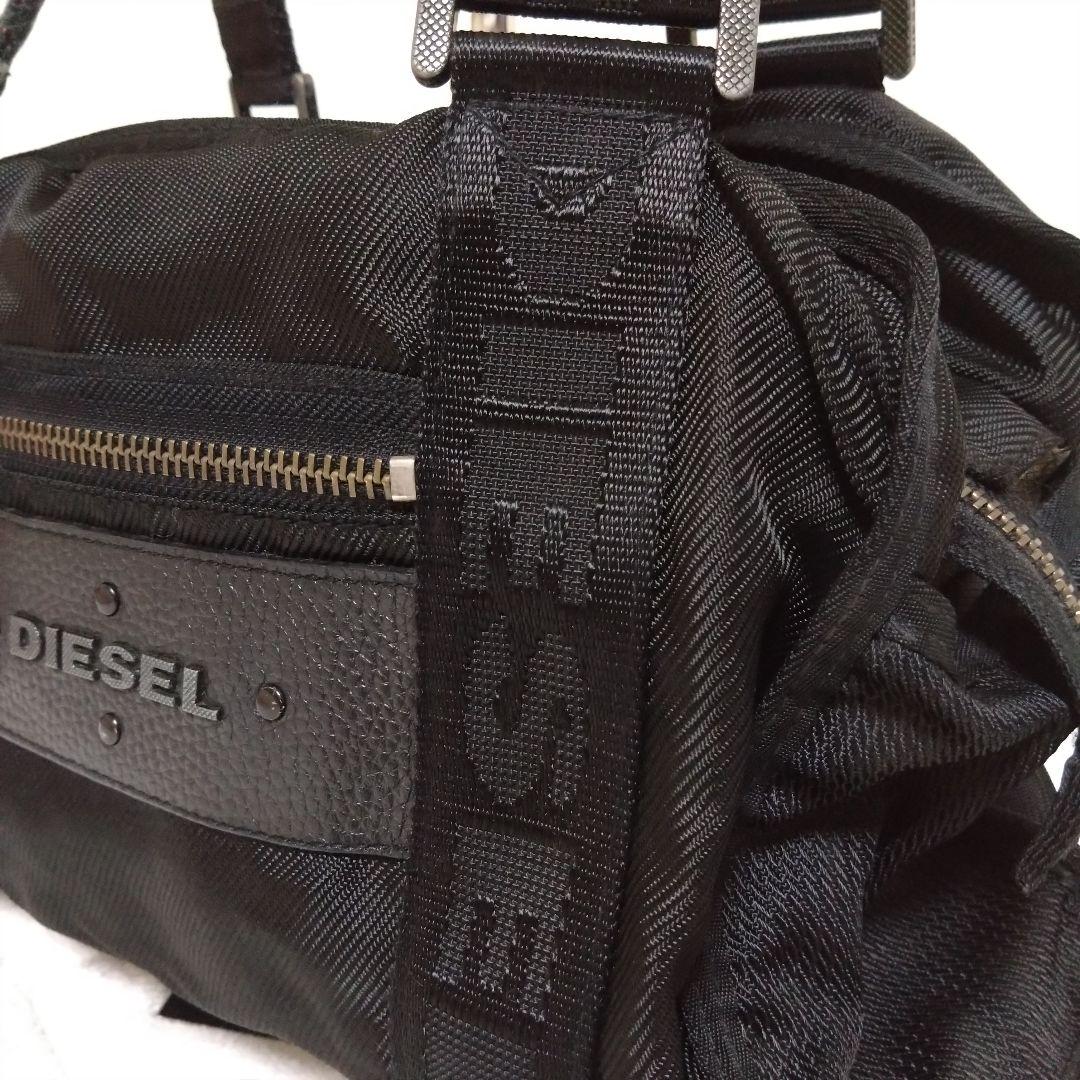 DIESEL ミニボストン ハンドバッグ メタルロゴ ナイロン ブラック