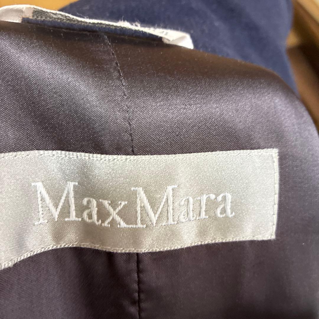 MaxMara ネイビー ダブルブレスト ロングコート着丈102cm 毛100%