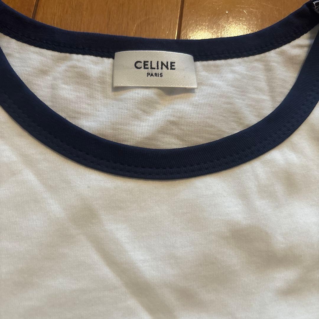 CELINE ロゴ Tシャツ ホワイト/ネイビー