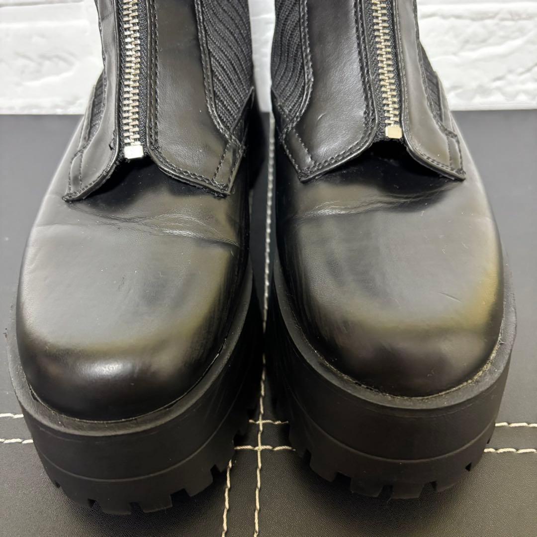 【美品】 ZARA ジッパー付きフラットソックスアンクルブーツ ブラック ブーツ