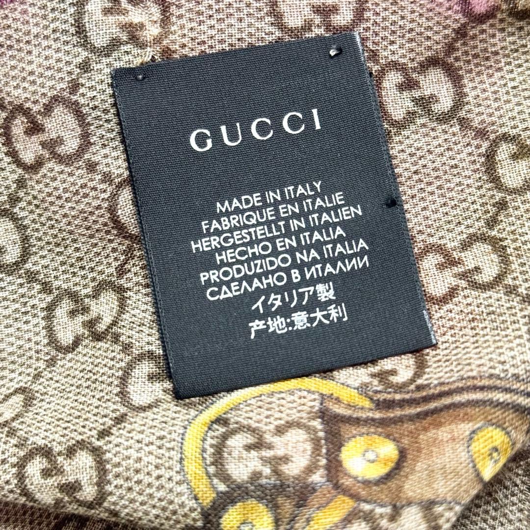 GUCCI グッチ　大判スカーフ　ウール　GG柄　パンジー　花柄　ピンク