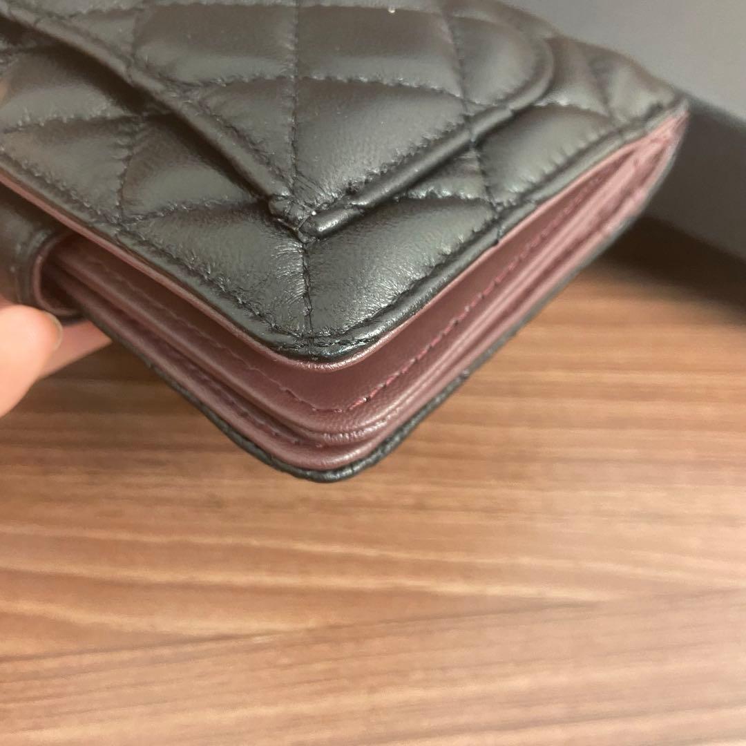 CHANEL シャネル マトラッセ 二つ折り財布 ブラック ラムスキン　値下げ可