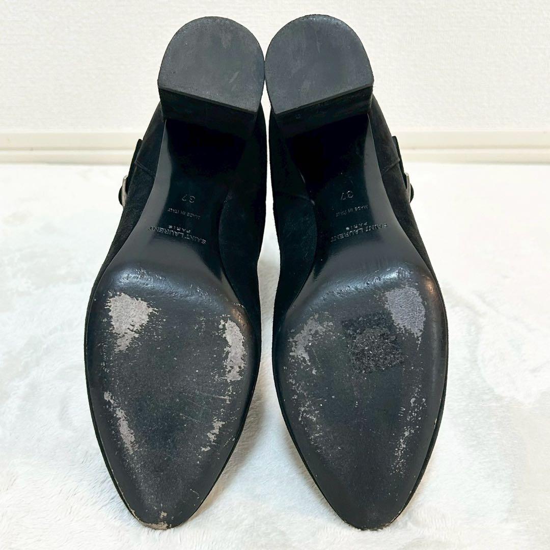 ★美品★サンローラン　ショートブーツ　37 ベルト　スエード サイドストラップ