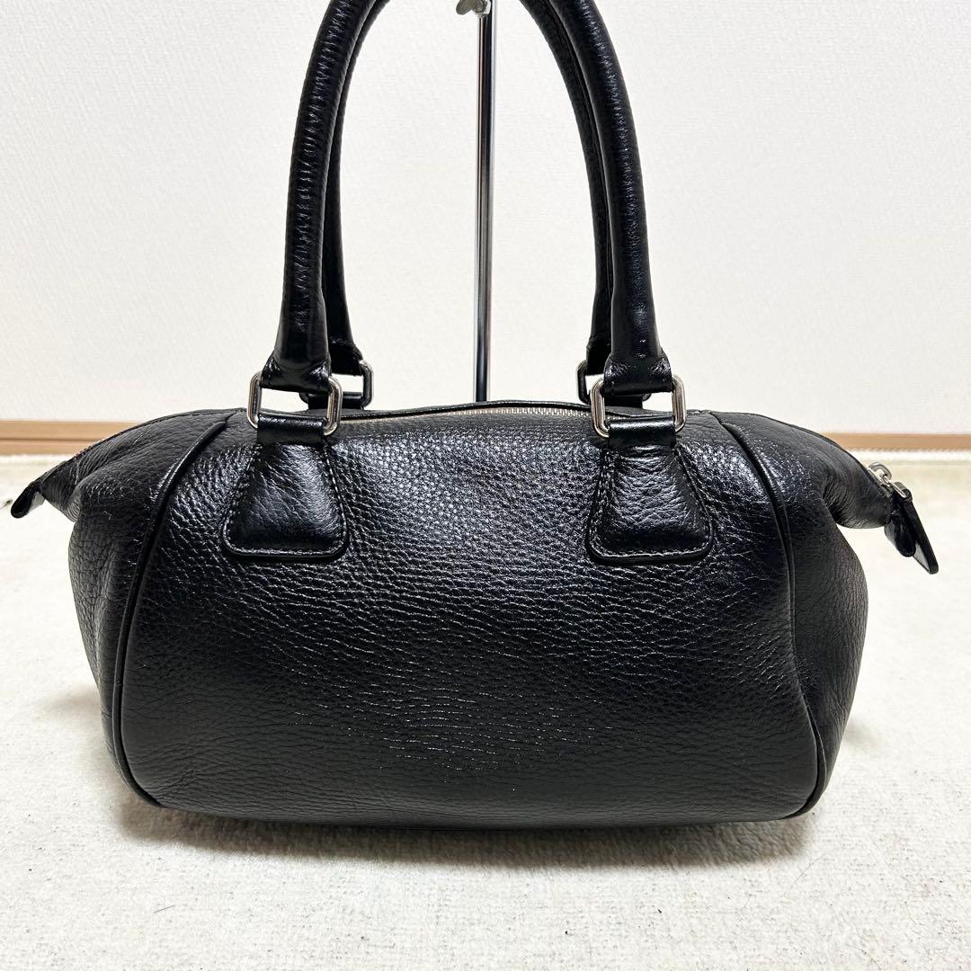 極美品　ヒロフ　HIROFU ミニボストンバッグ　黒　オールレザー　シボ革