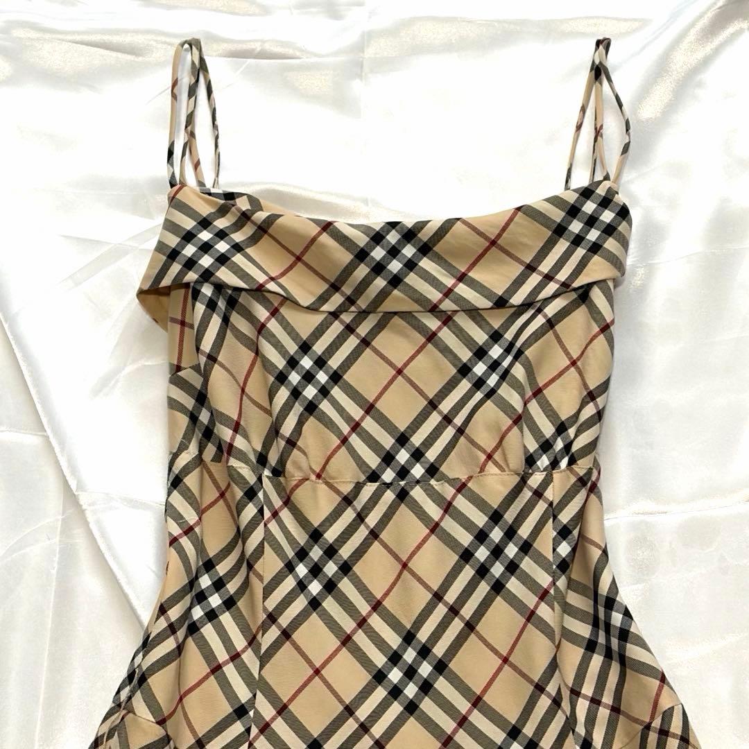 【極美品】バーバリーブルーレーベル ノバチェック 膝丈キャミワンピース 日本製