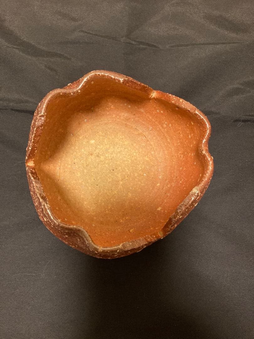 【登り窯・一点物】作家モノ 焼締 輪花向付★手びねり 菓子鉢 小鉢 育てる器