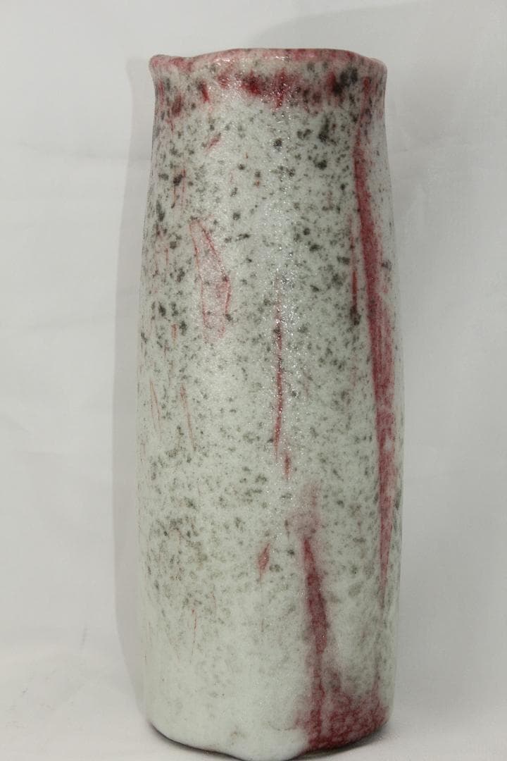 安田全宏 作 京焼 彩磁 紅彩 大型 花瓶 花入 25cm 共箱