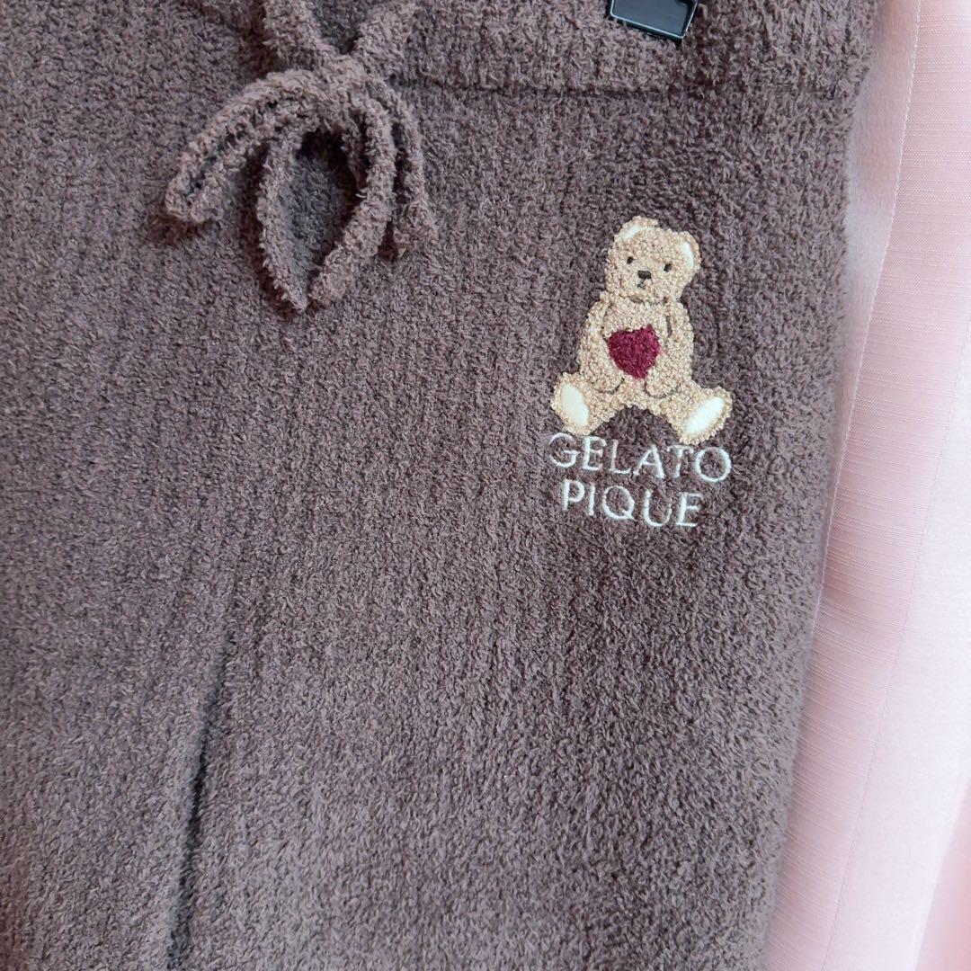 ジェラートピケ【Valentine】ベビモコベア刺繍リブロングパンツ