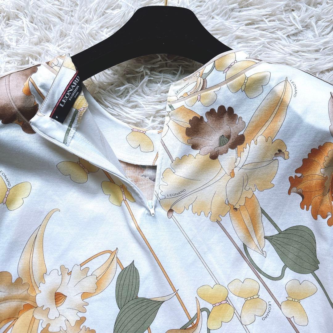 極美品✨レオナール 半袖カットソー トップス シャツ 花柄 トリム LL