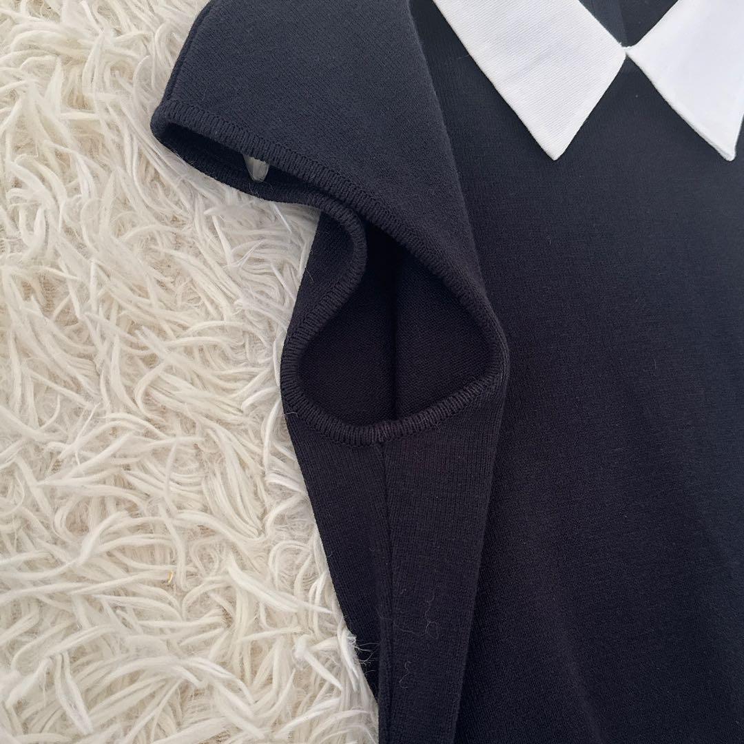 人気 フォクシー✨白襟ニットドレス フレンチノーブルワンピース ネイビー 38