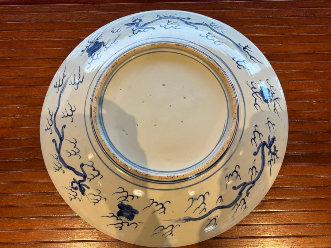 大人気　45.5cm 有田焼　古伊万里　江戸後期　大皿手描き　飾皿　色絵皿　大皿