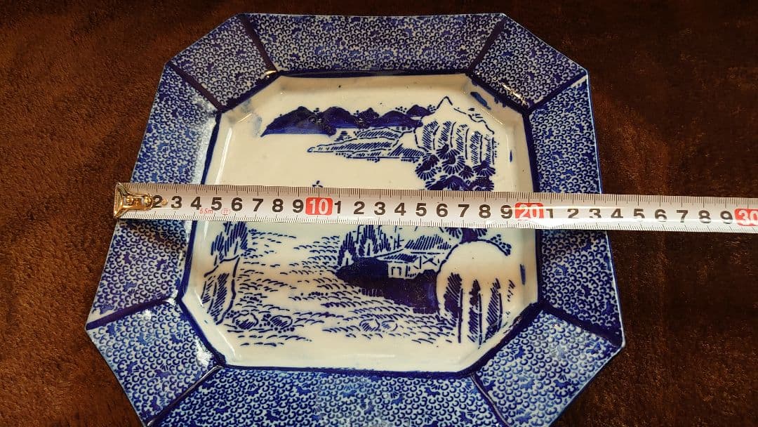 古伊万里　伊万里　染付　山水図　八角皿　１客