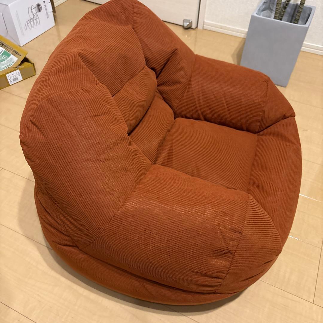 オレンジ コーデュロイ ビーズクッション