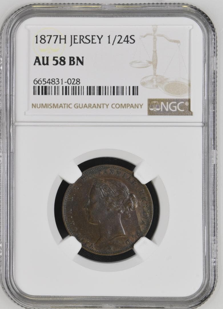 NGC-AU58BN ジャージー 1877 1/24シリング　銅貨