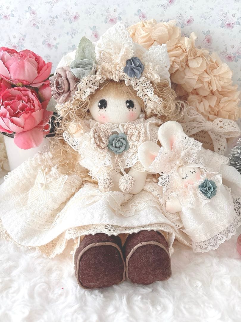 カントリードール♡ハンドメイド♡お人形♡アイボリー♡