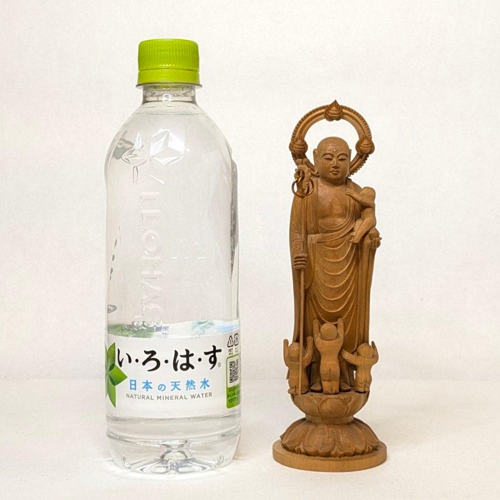 【セール・新品】 子安地蔵菩薩　木地彫り　総高さ約18.5㎝ 　水子地蔵