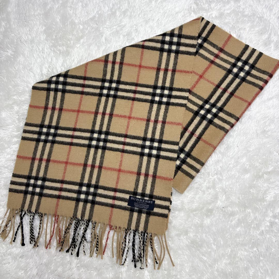 美品 Burberry LONDON バーバリーノバチェック カシミヤマフラー
