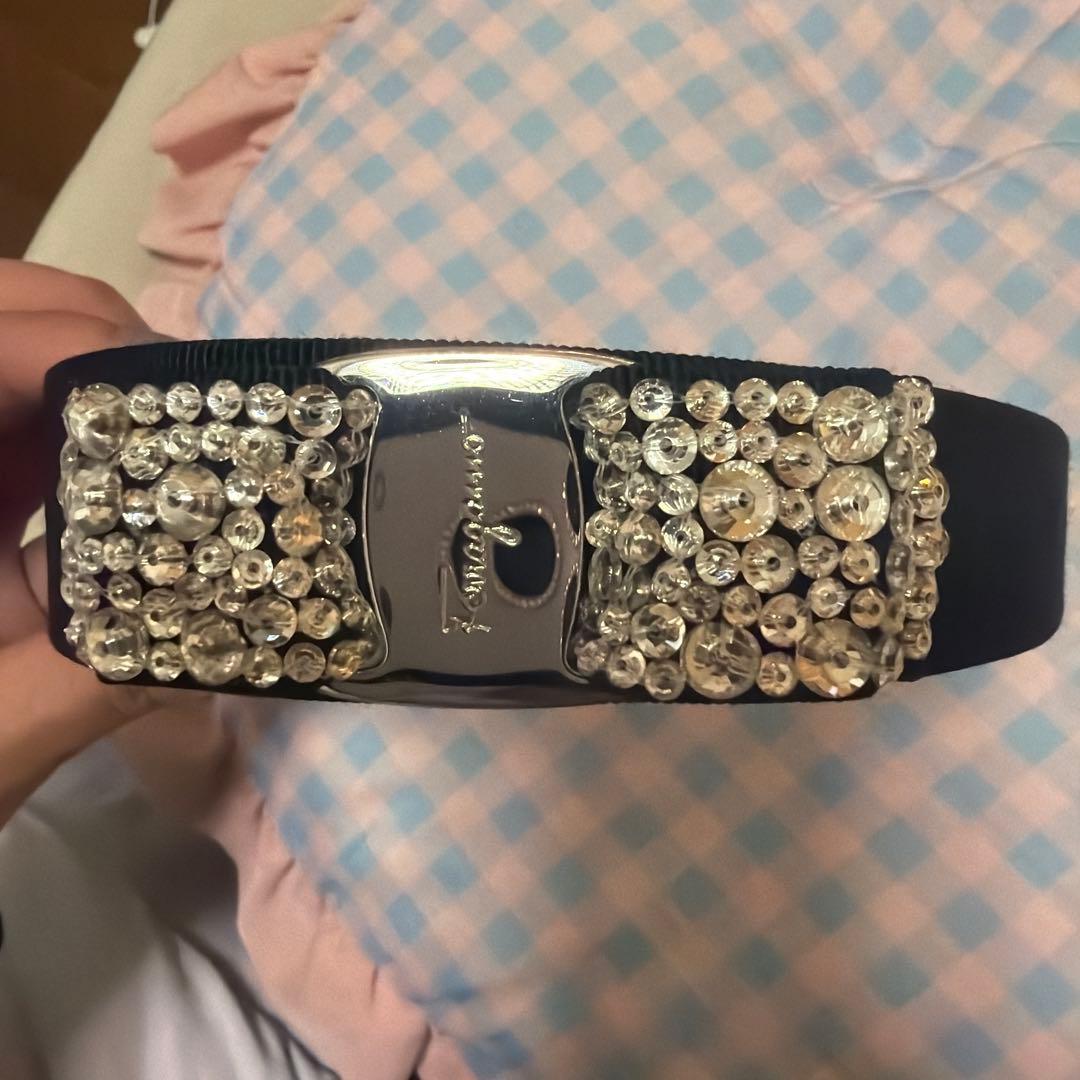 Ferragamo ラインストーン カチューシャ 美品 ブラック