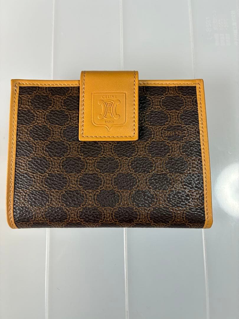 CELINE ブラウン/イエロー 二つ折り財布　ヴィンテージ　箱付き