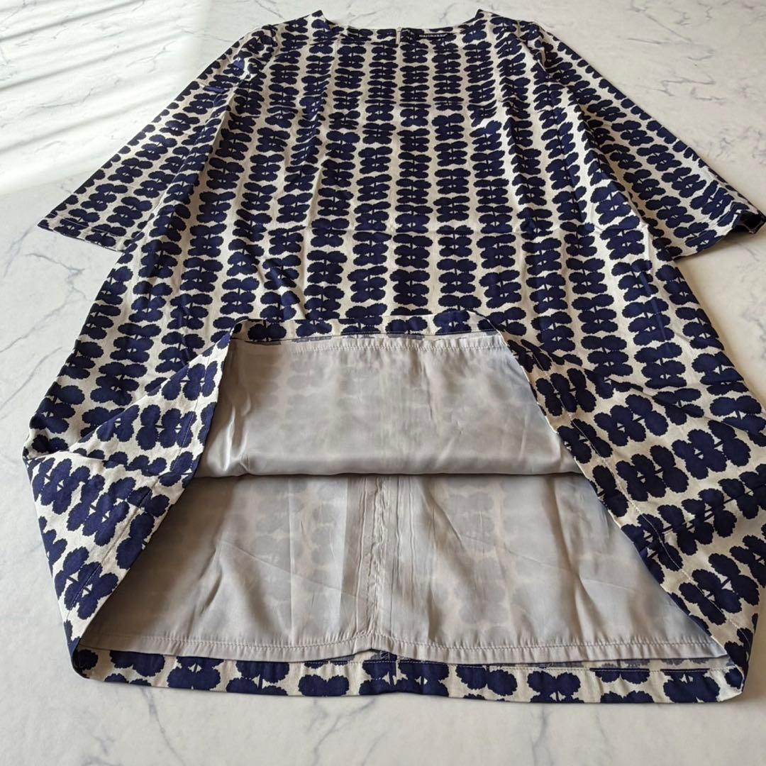 marimekko マリメッコ 総柄ワンピース M 七分袖 膝丈 北欧デザイン